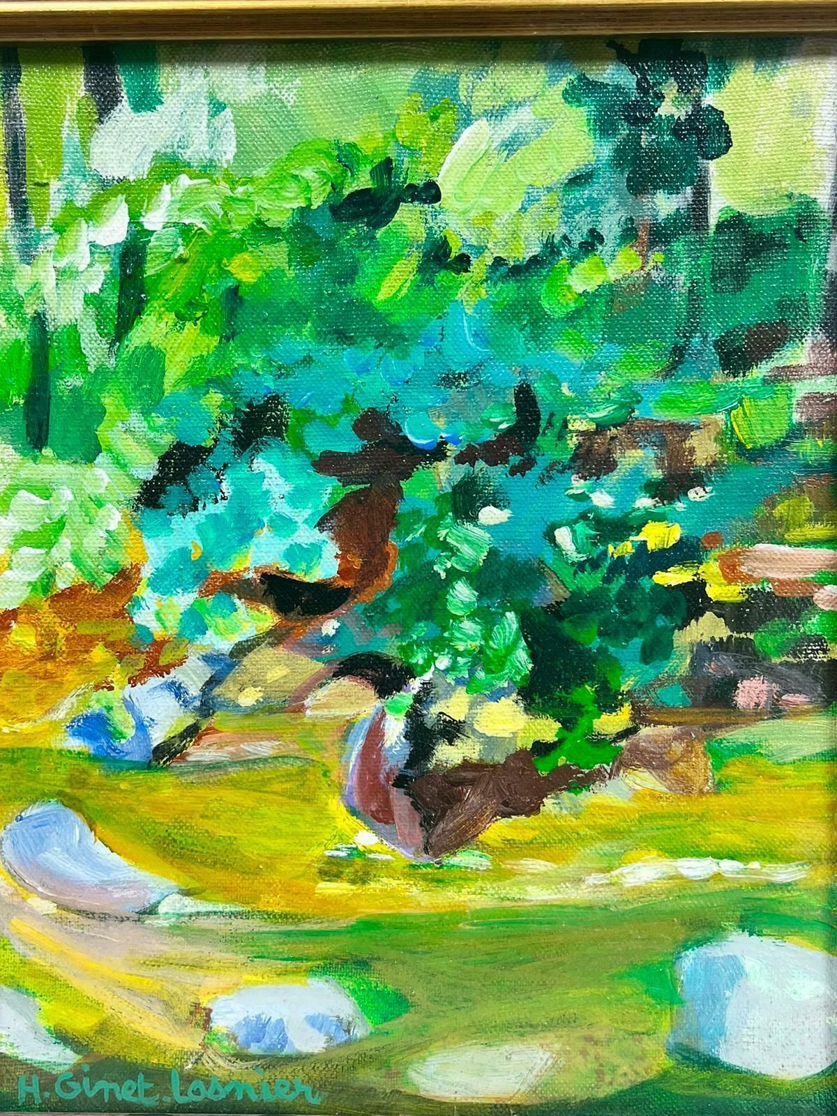 Huguette Ginet Lasnier French Modernist Green Landscape Oil Painting Framed And Signedc. 2000's photo Art