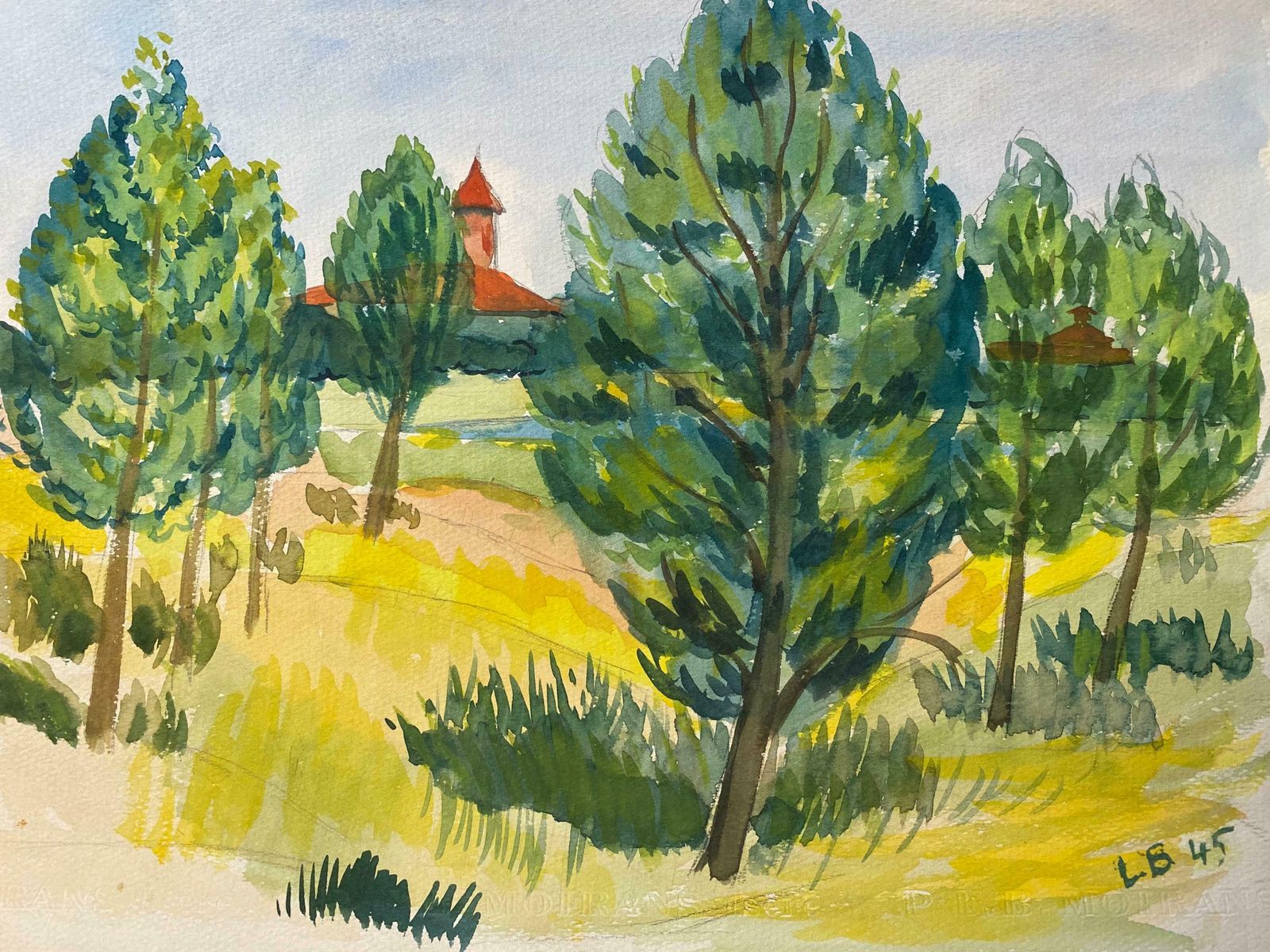 Louis Bellon1940's Provence Painting French Green Trees     Post Impressionist Artistc. 1940s photo furniture