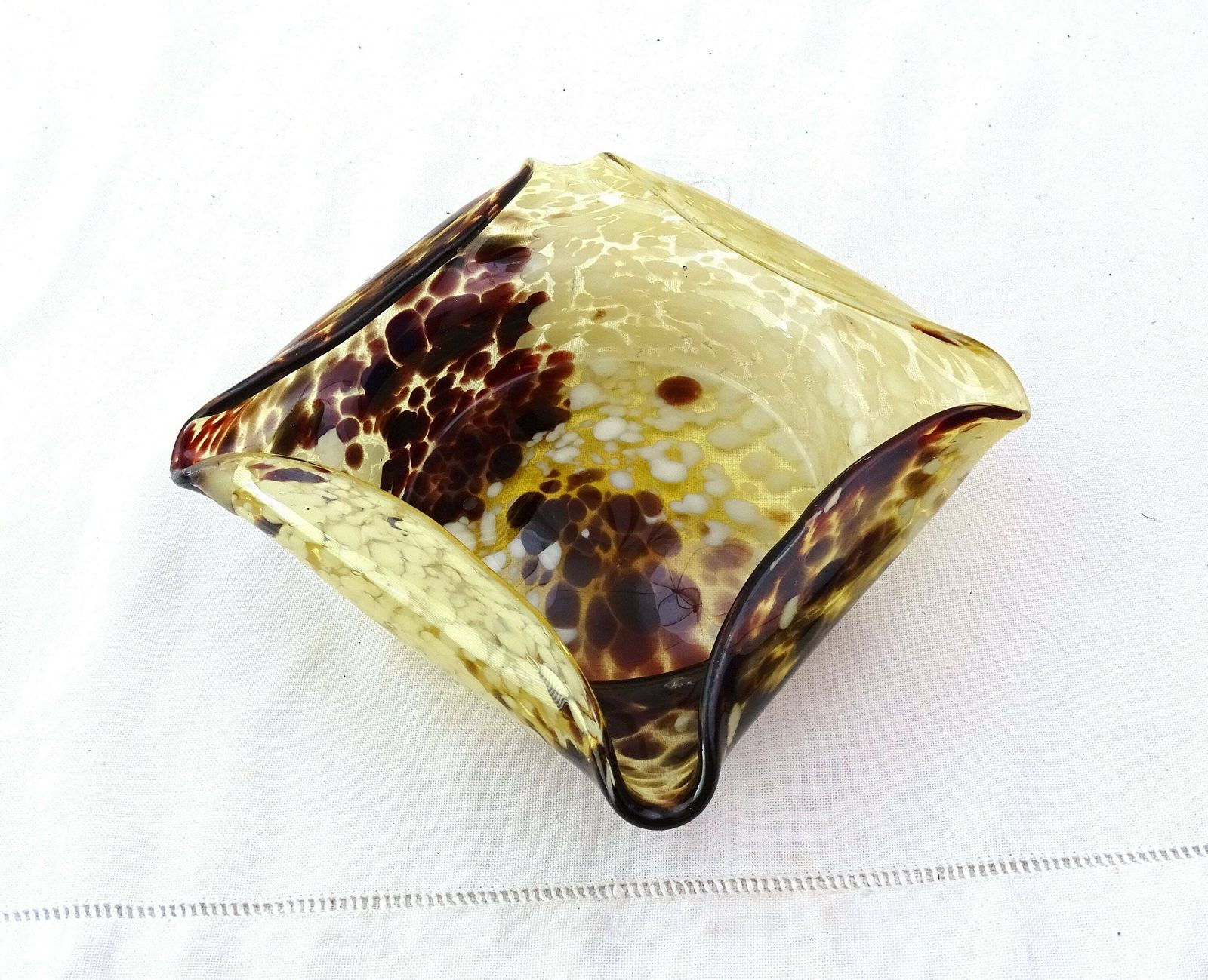 Antique French Art Nouveau Speckled Crystal Art Glass Bowl Candle Holder In Style Of Ernest Baptiste Leveille François Eugène Rousseau