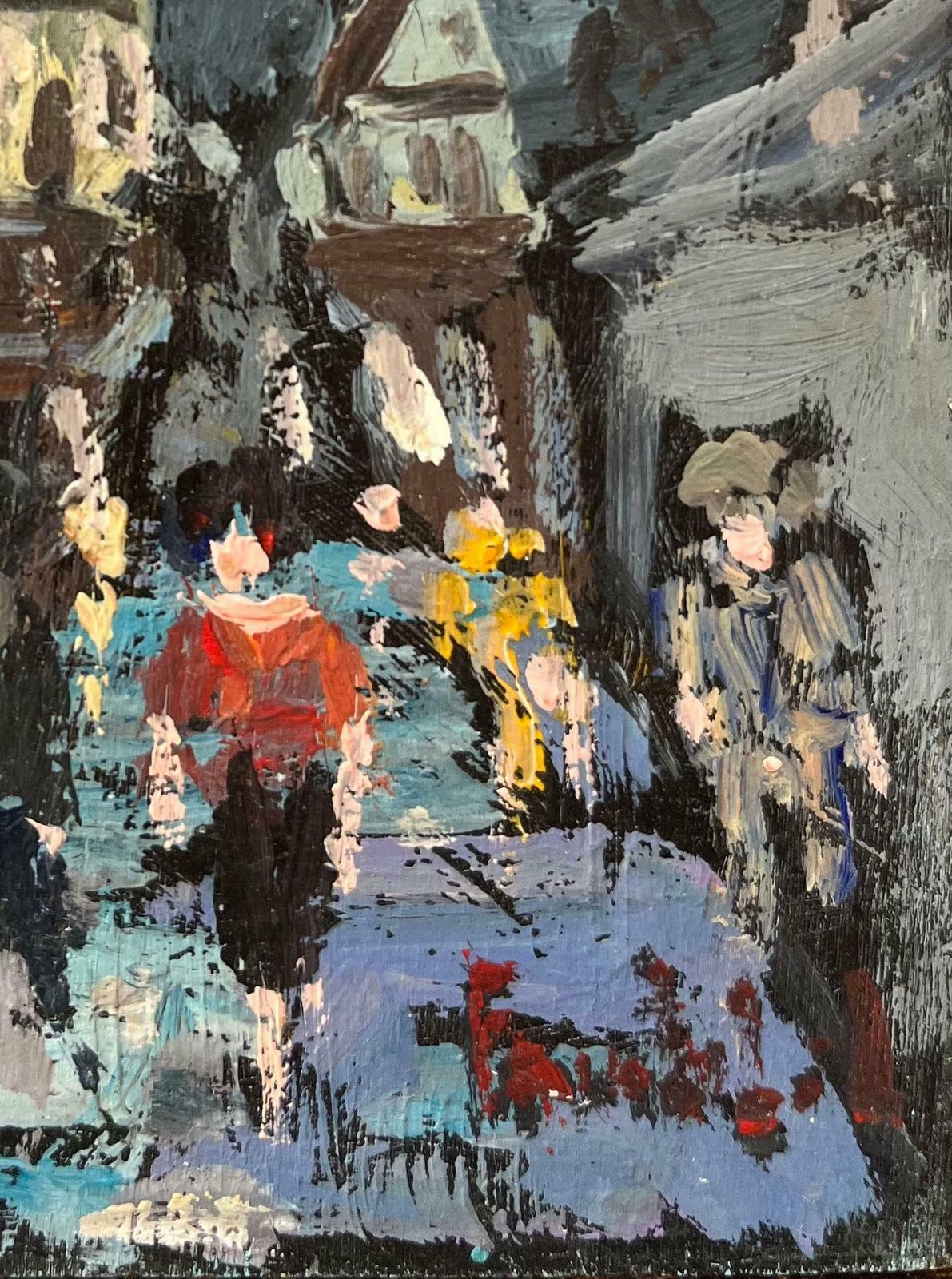 Fanch Lelfrench Impressionist Oil Painting Of Bustling Street Scene In A Medieval Town 2004 photo for sale