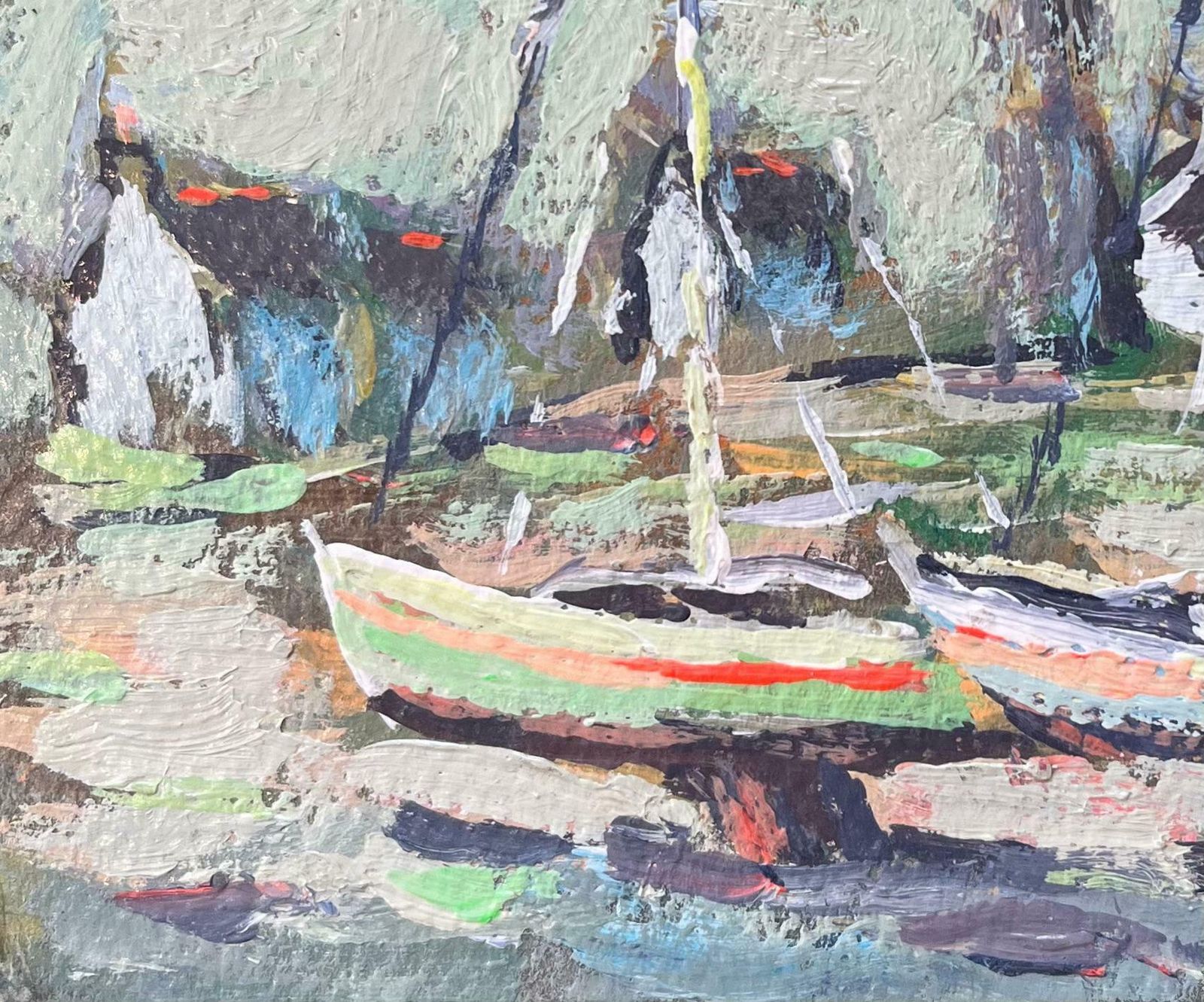 Fanch Lelfrench Impressionist Oil Painting Of Boats By The Sea In Breton Village2004 photo Art