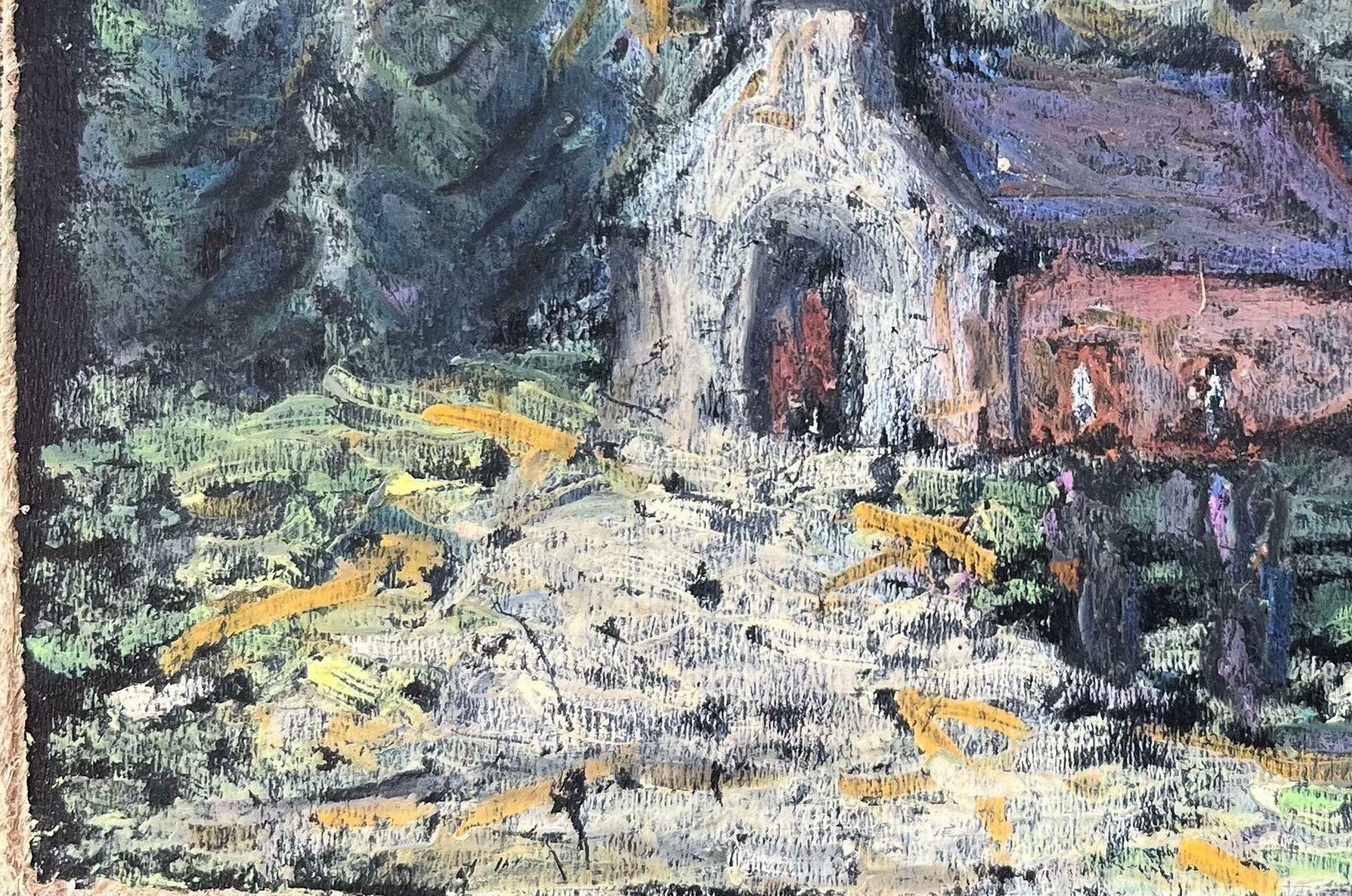 Fanch Lelfrench Impressionist Oil Painting Of French Chapel In A Forested Landscape20th Century photo Art