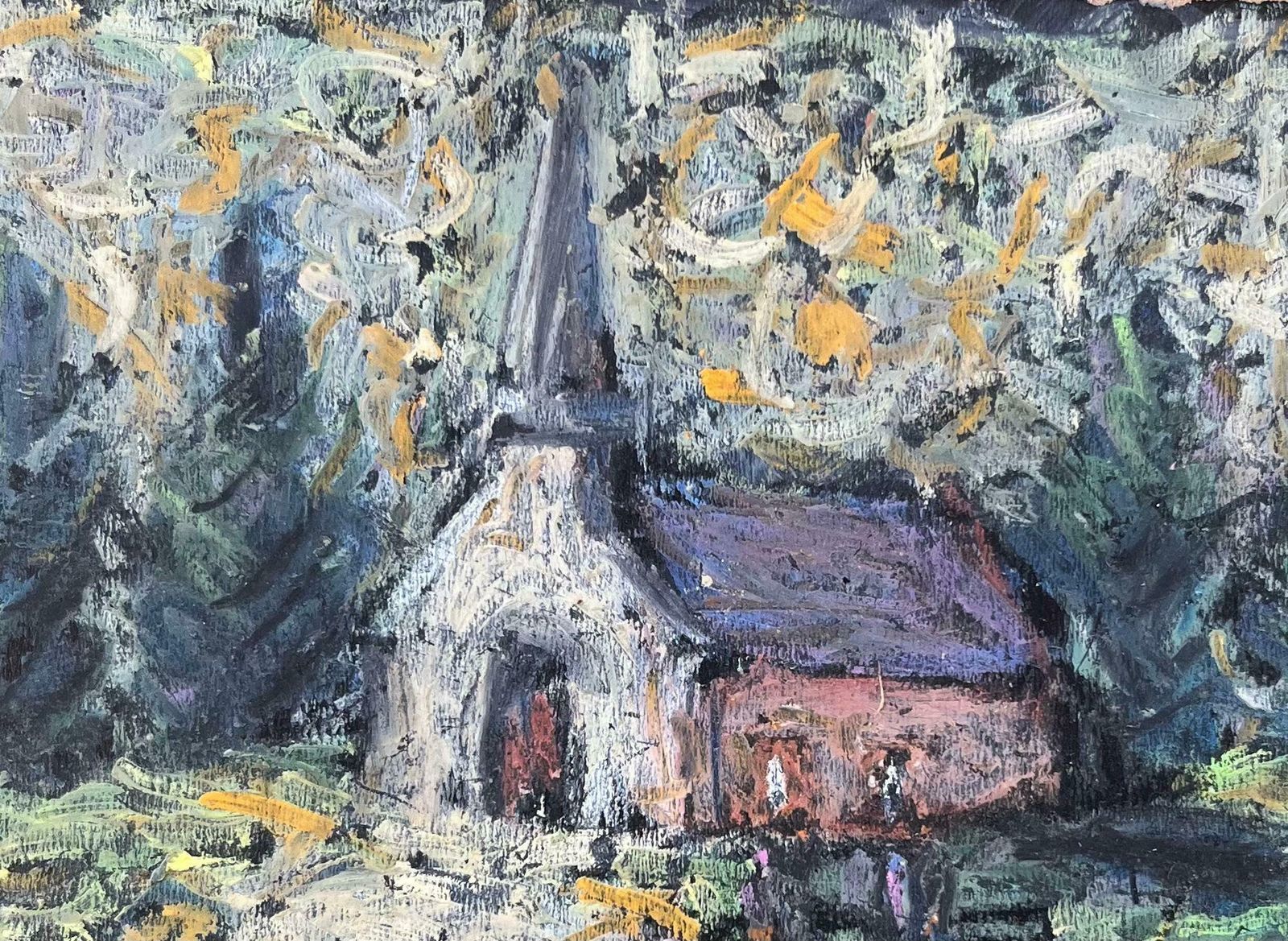 Fanch Lelfrench Impressionist Oil Painting Of French Chapel In A Forested Landscape20th Century photo 470.0