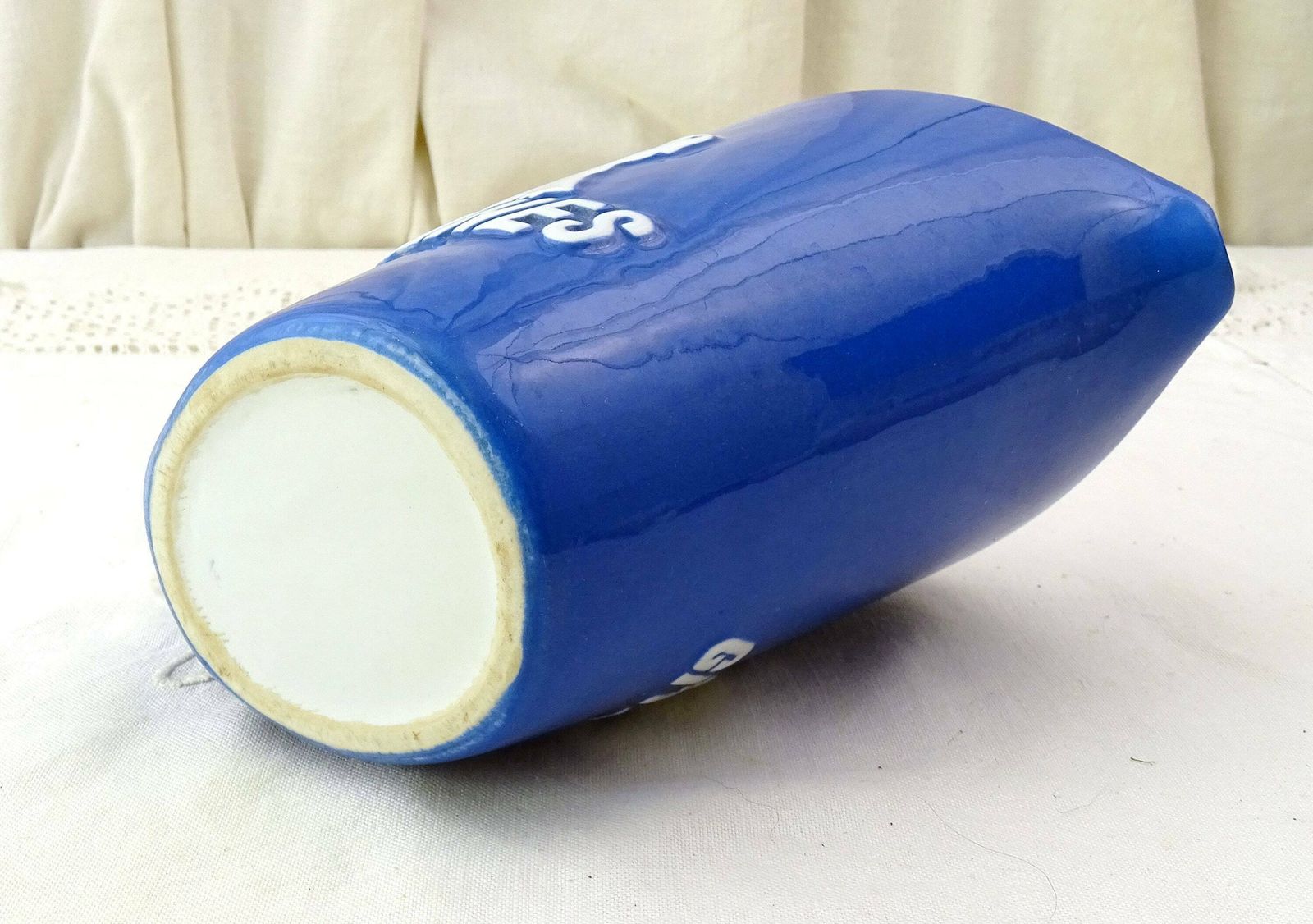 Vintage French 1950s Gitanes Cigarette Promotional Bistro Bar Cafe Water Pitcher Blue And White, Retro Mid Century Modern Advertising Jug photo 110.0