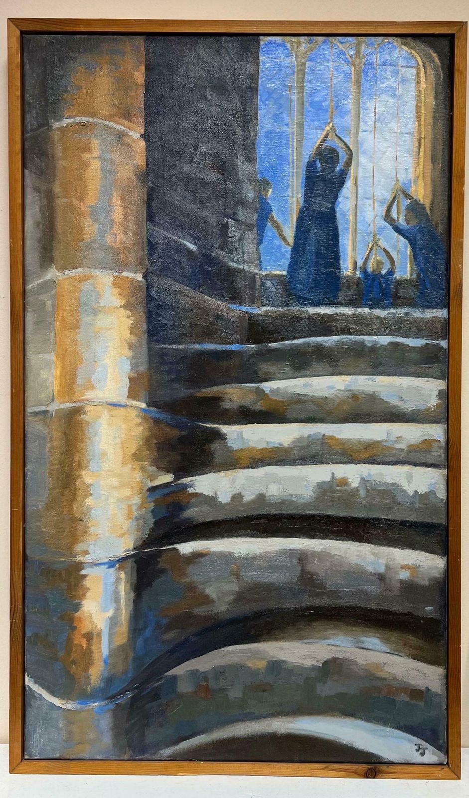 Jill Jacksonmodern British Oil Painting Bell Ringers In Church Interior, Large Original Work photo furniture