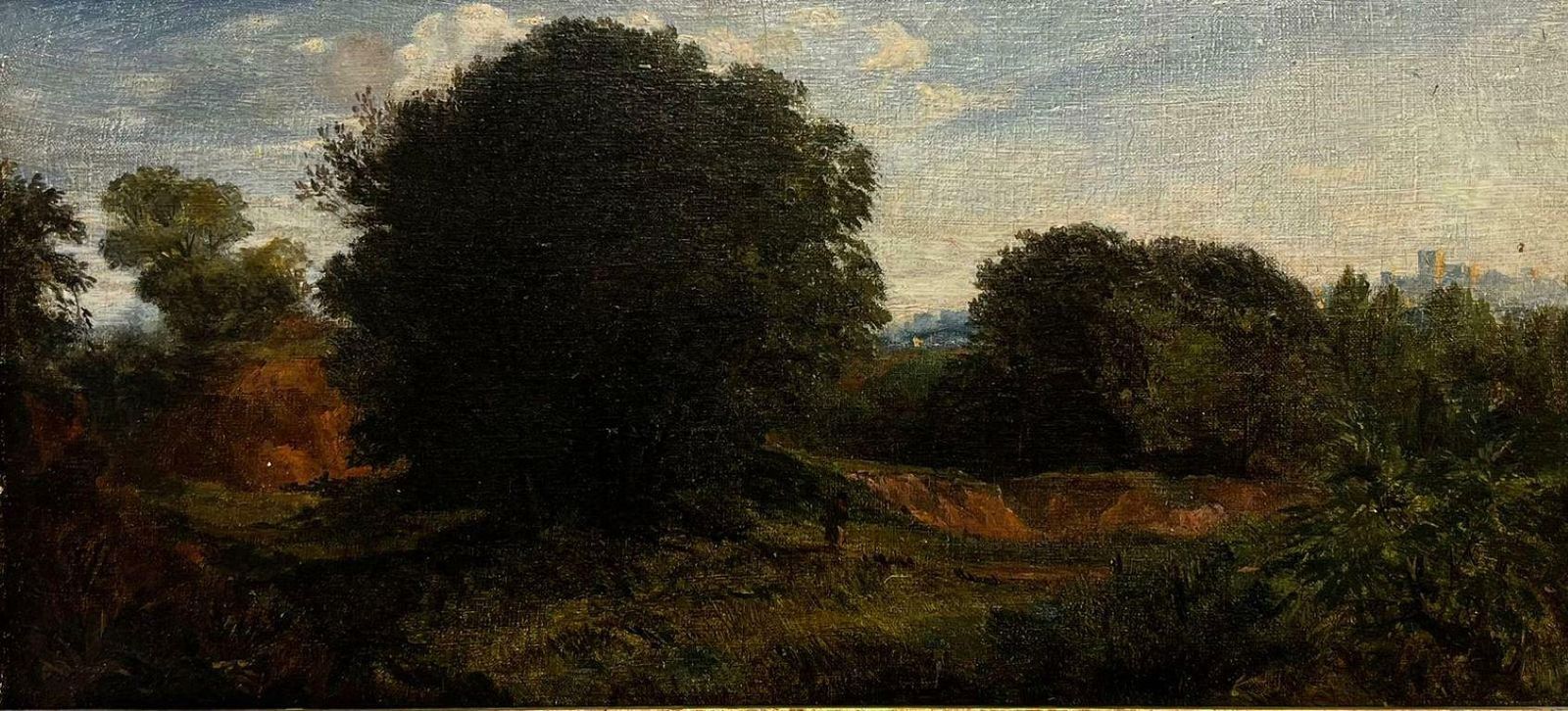 Early 1800's English Oil Painting Figure In Rural Woodland Landscape, Originalc. 1800's photo furniture