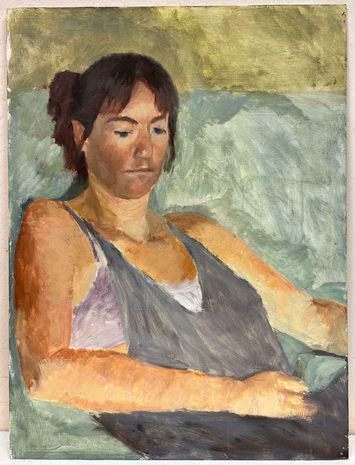 English Impressionist1960s English Impressionist Oil Young Lady Slumped In Chairc. 1960 photo furniture