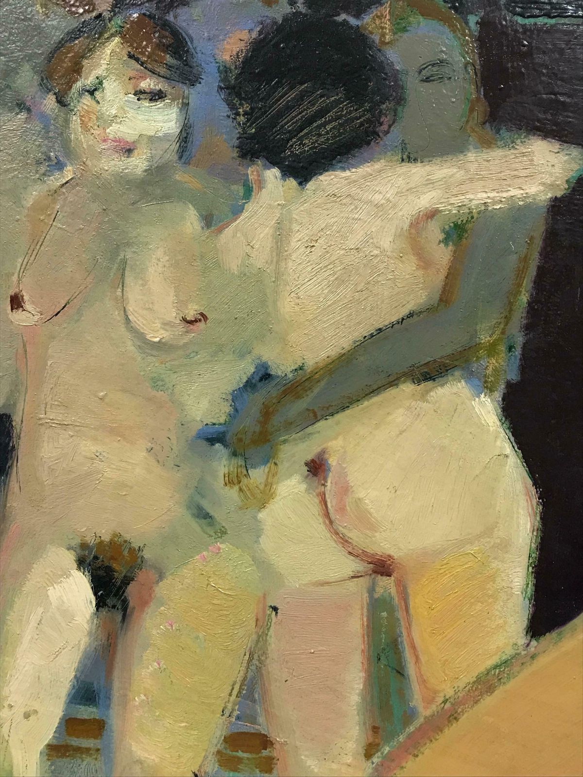 20th Century French Schoolfrench Modernist Signed Oil   Nude Women Lovers Figurative Group, 20th Century photo buy