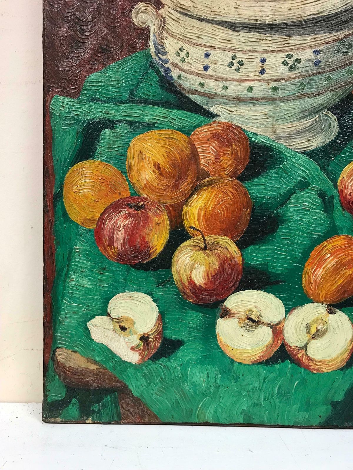 20th Century French Schoolmid Century French Post Impressionist Signed Oil Apples On Green Table Interior photo 2195.0