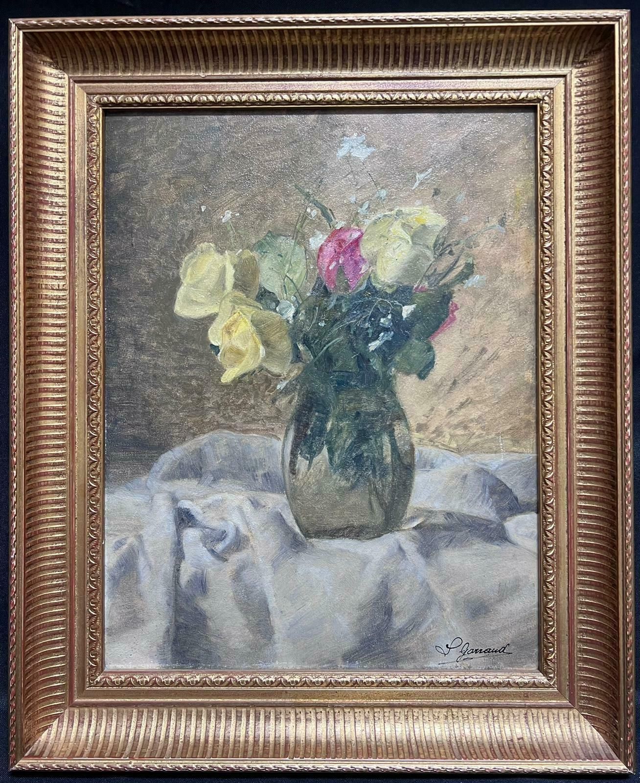 Leon Garraudfine French Still Life Oil Painting Bouquet Of Roses In Vase Signed Original