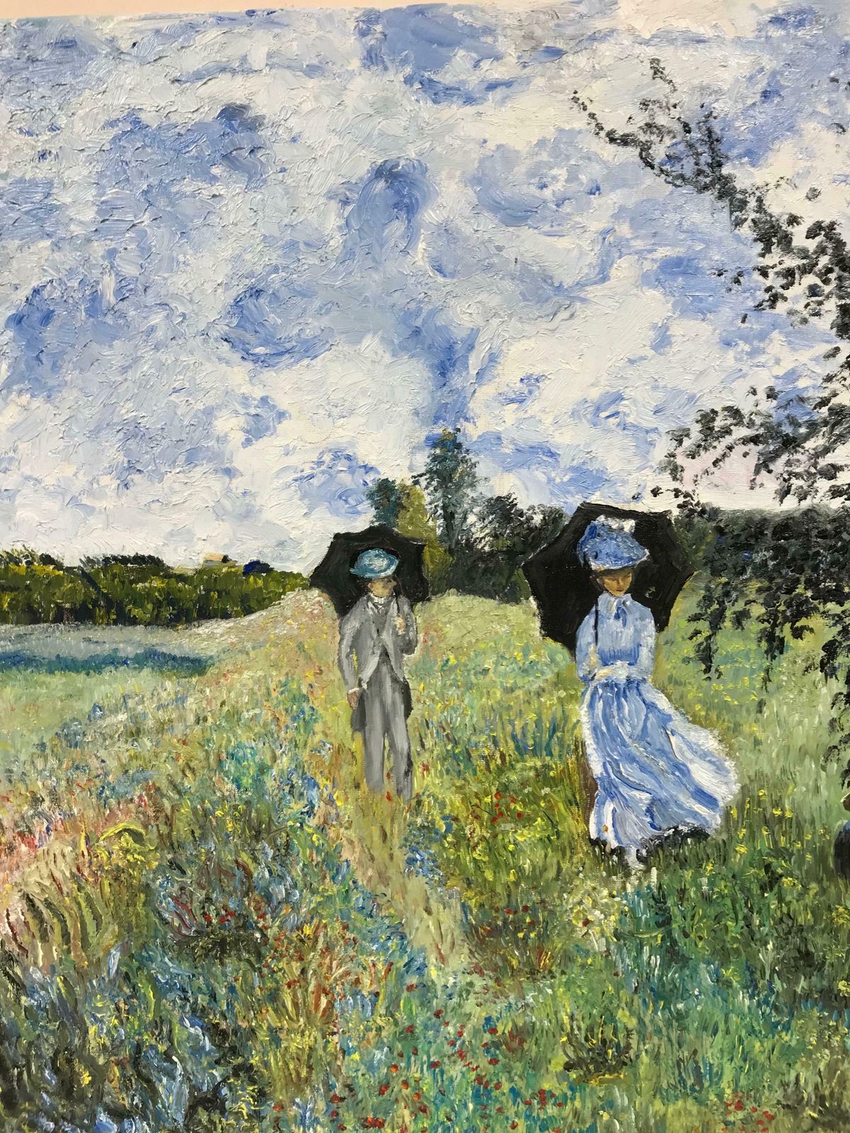 20th Century French Schoolfrench Impressionist Oil On Canvas Elegant Family With Parasols Walking In Field photo for sale