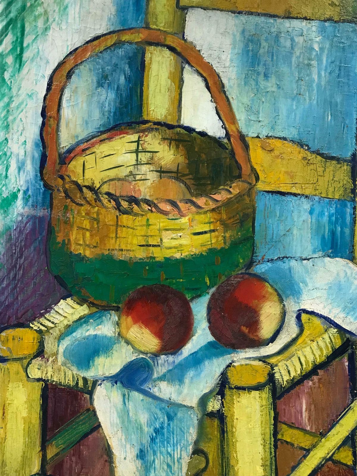 20th Century French Schoollarge 1940's French Post Impressionist Signed Oil   Old Chair With Fruit 1940's photo buy