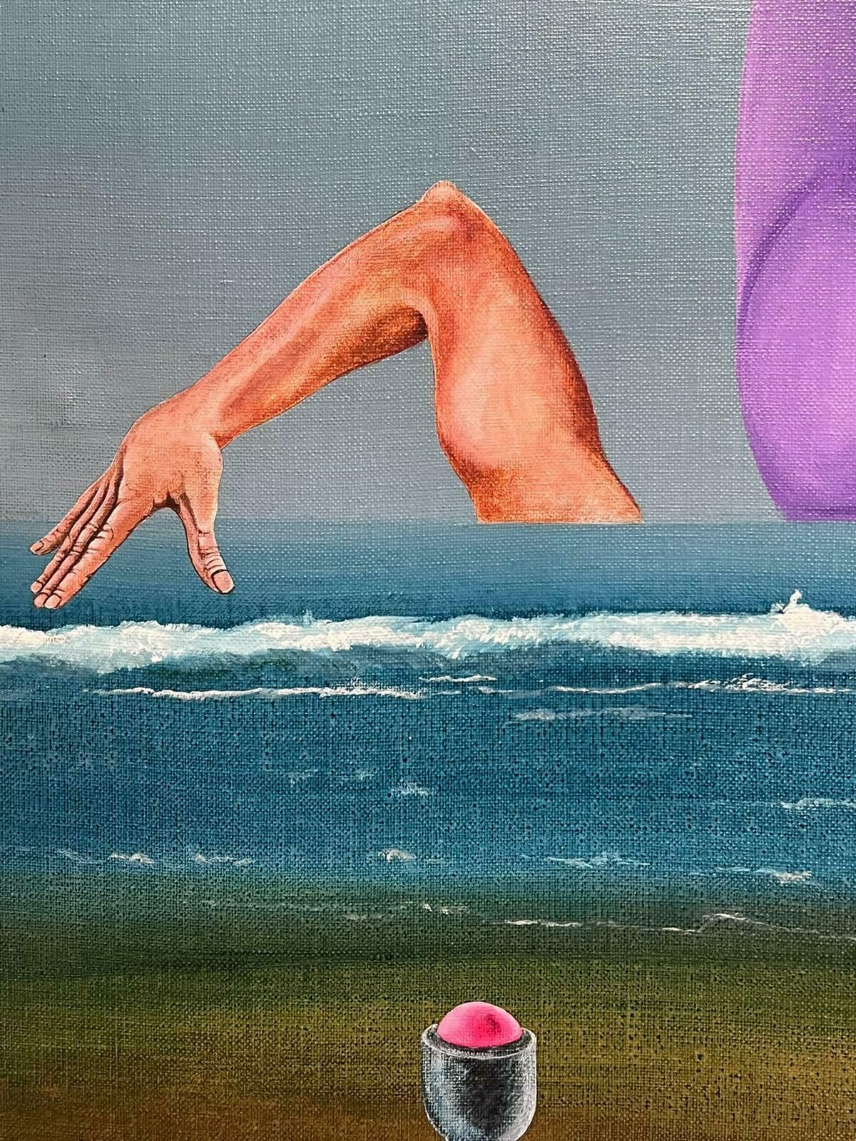 French School1970's Large French Surrealist Oil Painting Figures On The Beach1975 photo Art