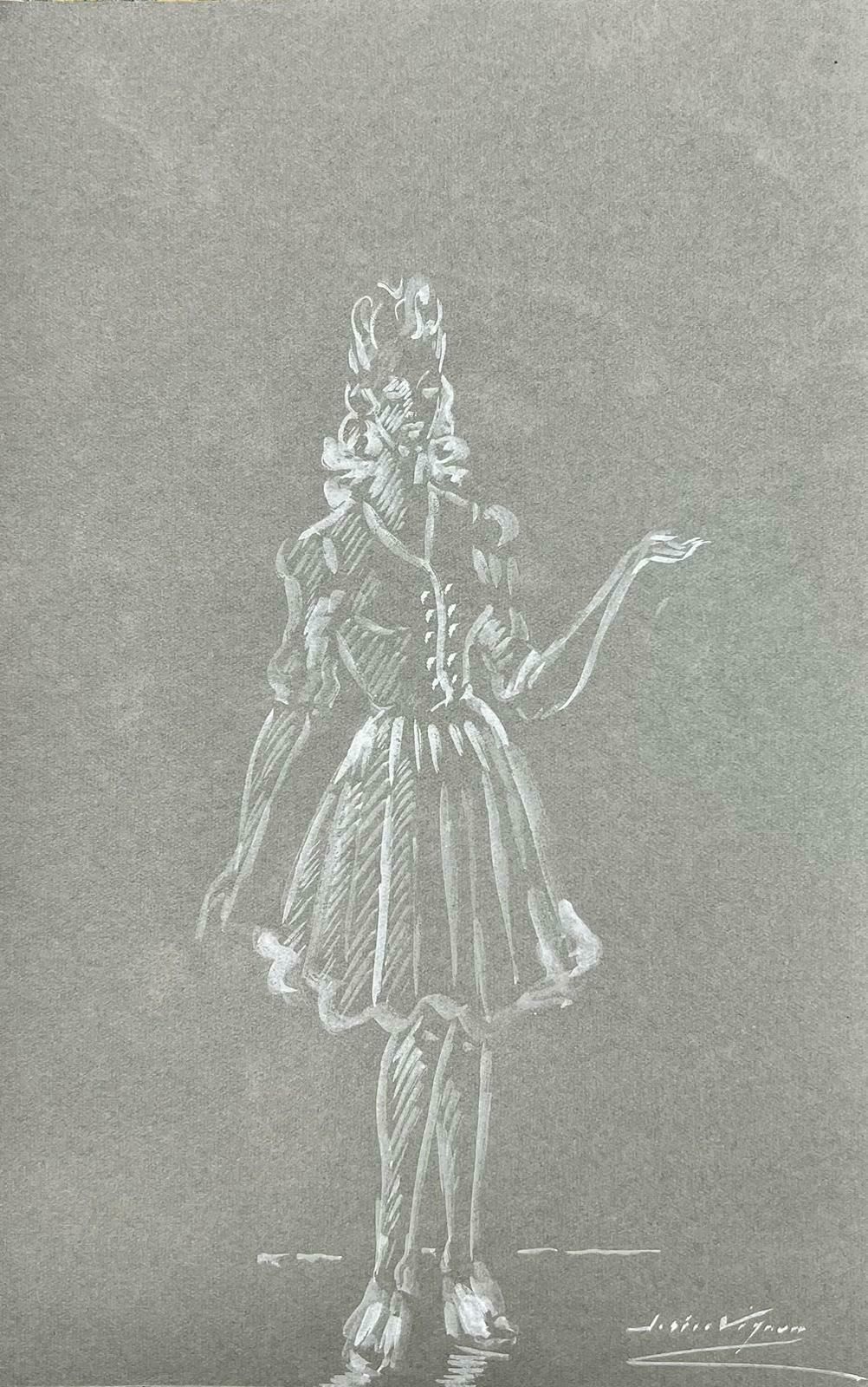 Josine Vignon1950’s Fashion Illustration Original Drawing Of A Posed Lady In White1960's