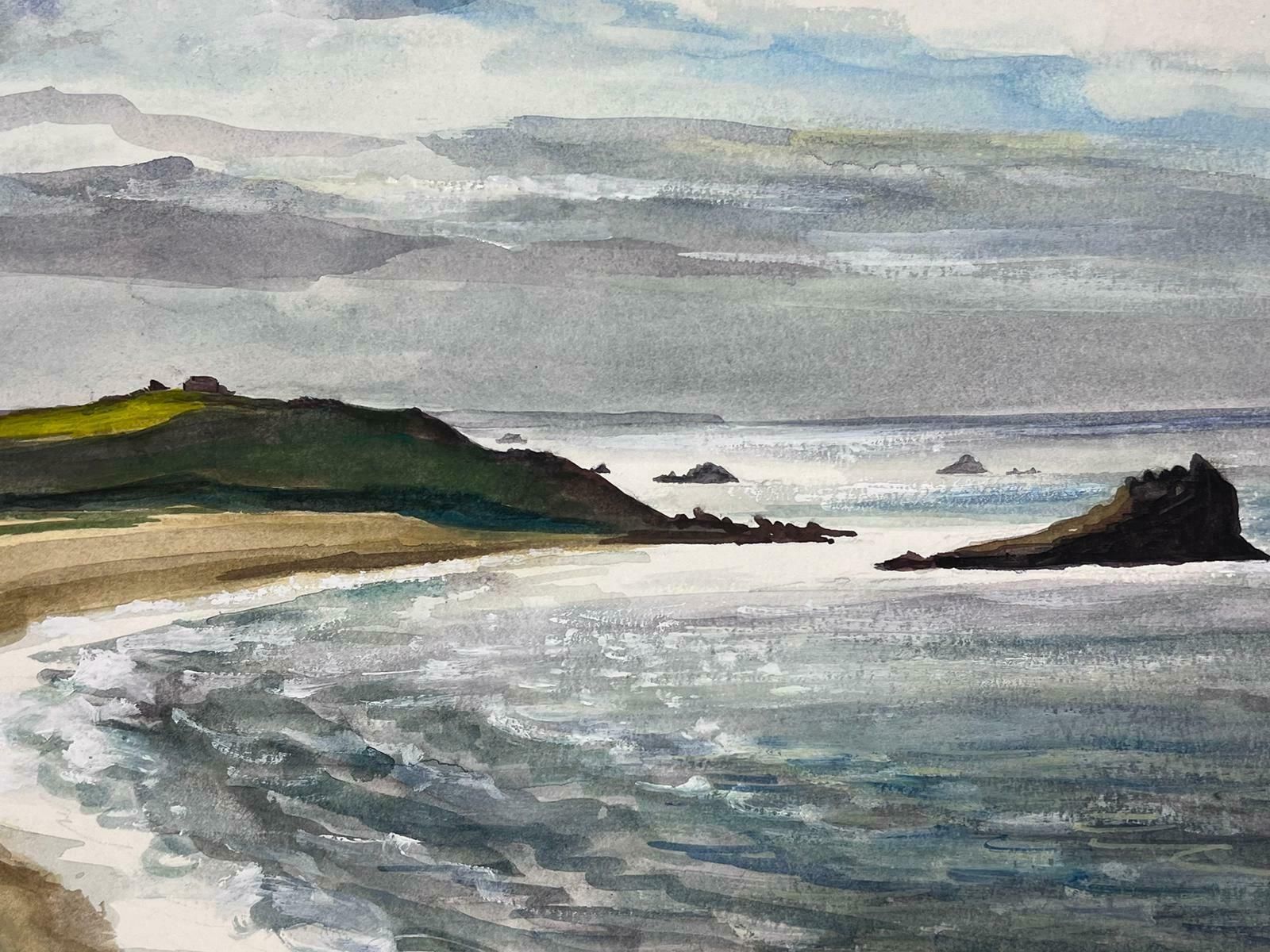 Josine Vignonmid Century French Coastal Grey Sea And Blue Sky Landscape La Guimorais1950s photo for sale