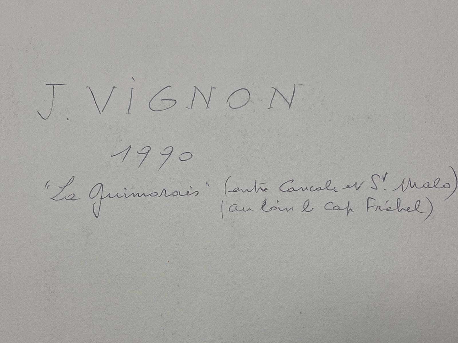 Josine Vignonmid Century French Coastal Grey Sea And Blue Sky Landscape La Guimorais1950s photo vintage