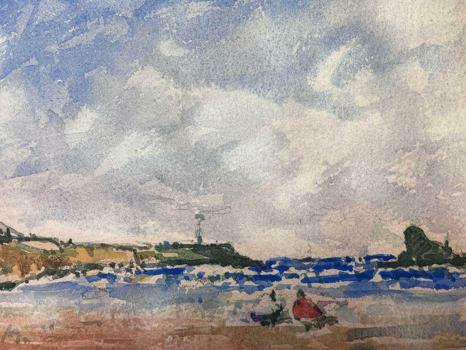 Maurice Mazeiliefrench Impressionist Watercolour Landscape Figures At The Beach photo Art