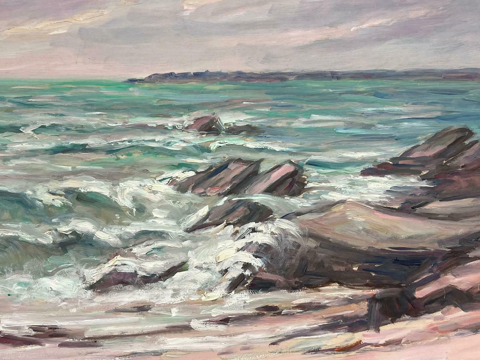 French School20th Century French Impressionist Signed Oil Painting Crashing Waves French Sea photo 608.0