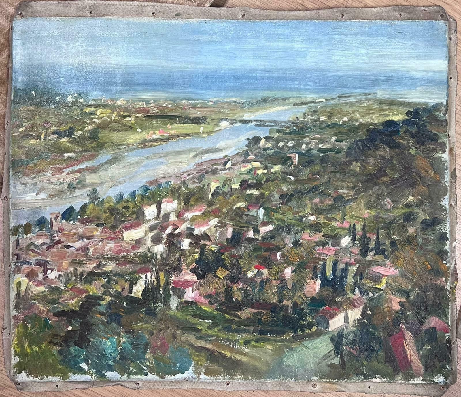 Josine Vignon1950s French Post Impressionist Signed Provencal Village Wide View Coast Line1950s photo furniture