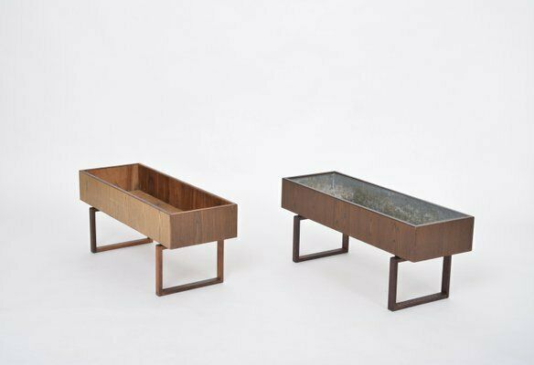Home Decor Mid Century Danish Teak Wooden Planter Box With Inlay Metal Tub, 1960s photo