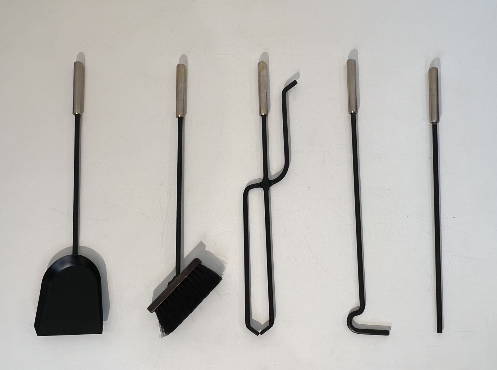 Black And Chrome Lacquered Metal Design Fire Kit photo vintage