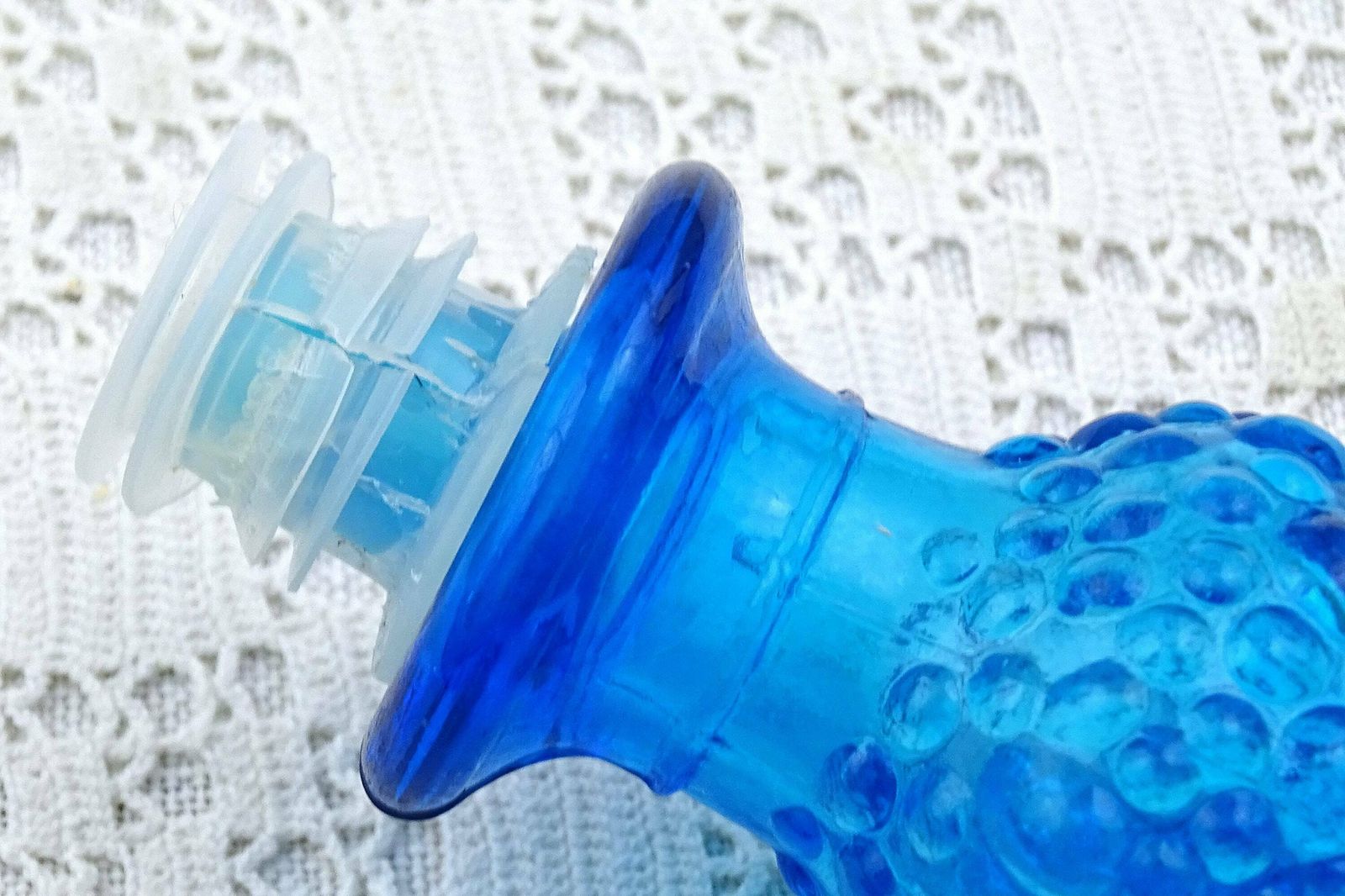 Large Tall Vintage Italian Empoli Mid Century 1960s Blue Glass Genie Bottle Floor Decanter With Stopper, European Glassware Carafe photo vinterior