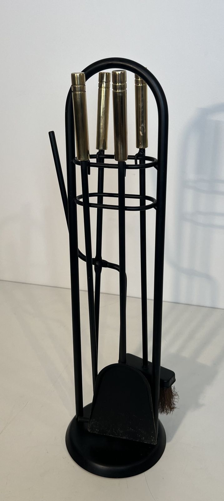 Black Lacquered Metal And Brass Design Fire Kit