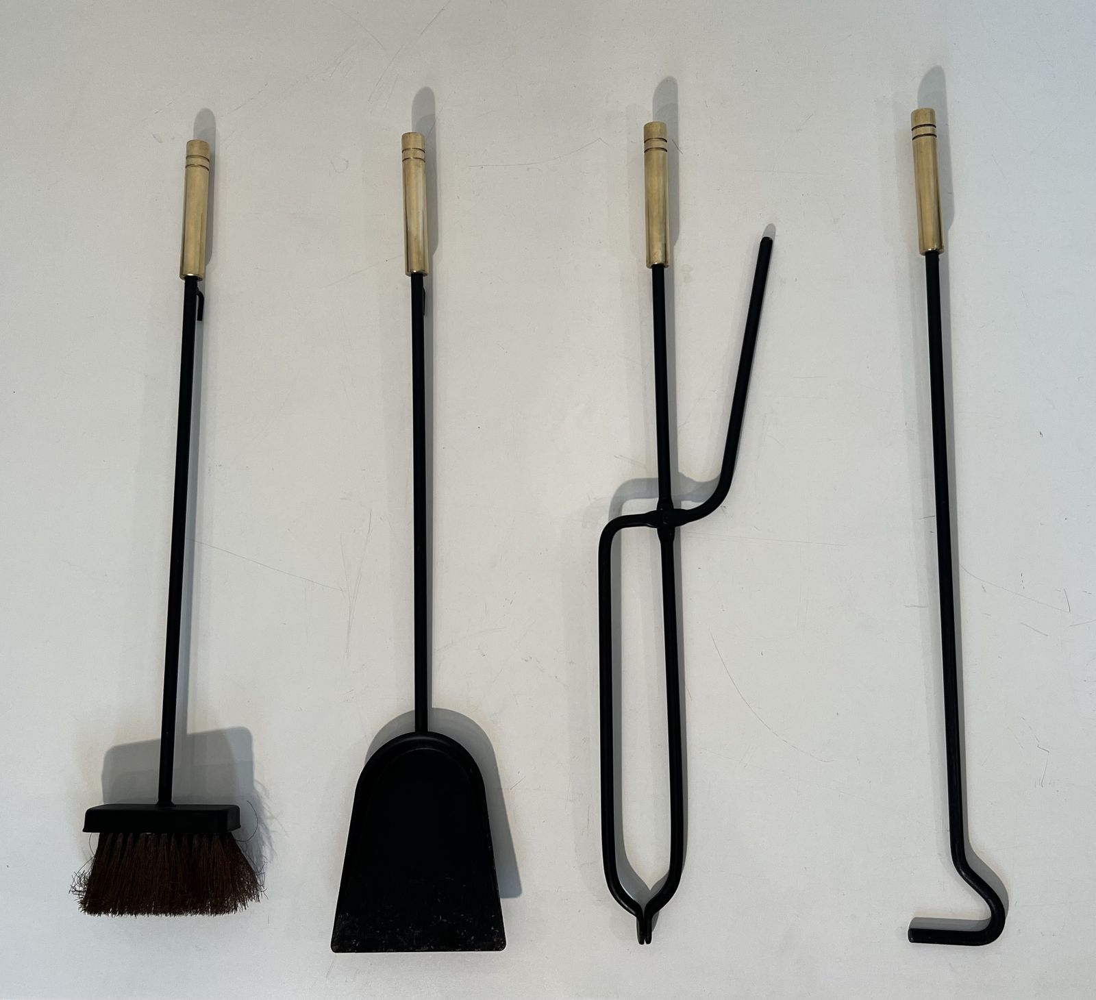 photo for sale Black Lacquered Metal And Brass Design Fire Kit