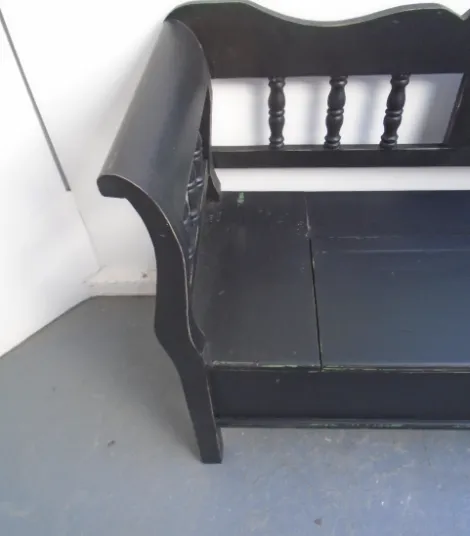 A Black & Green Heart Motif Antique Pine 3 Seater Bench photo for sale