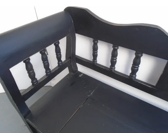 A Black & Green Heart Motif Antique Pine 3 Seater Bench photo vintage