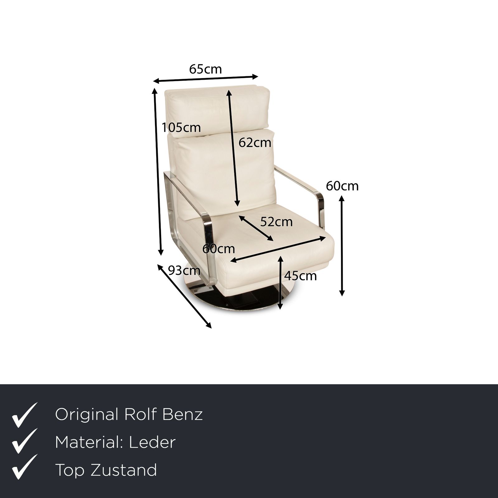 Fauteuil Rolf Benz 345 en cuir blanc photo furniture