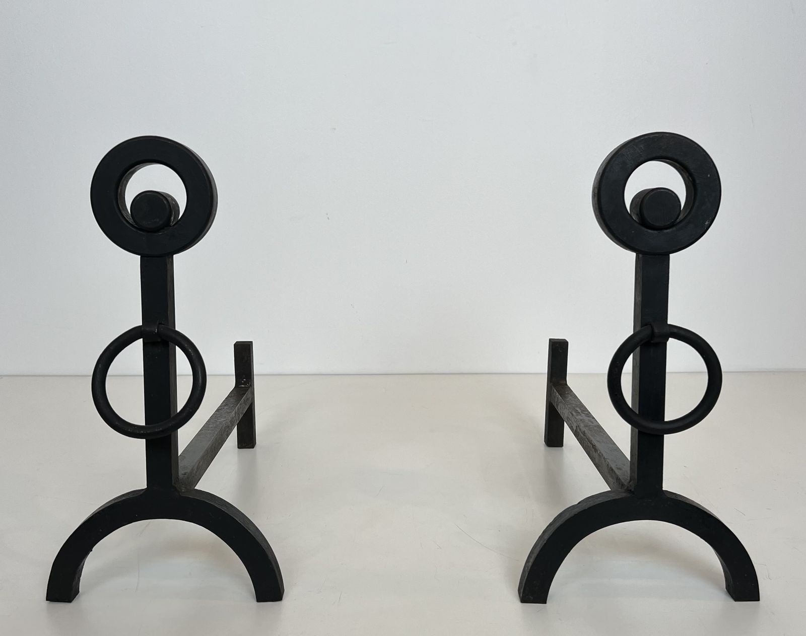 Pair Of Modernist Wrought Iron Andirons