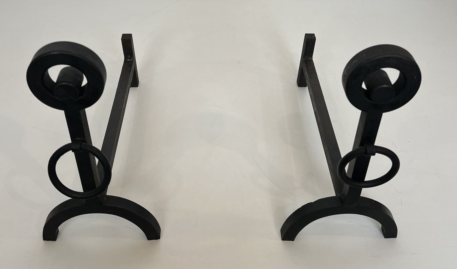 photo vinterior Pair Of Modernist Wrought Iron Andirons