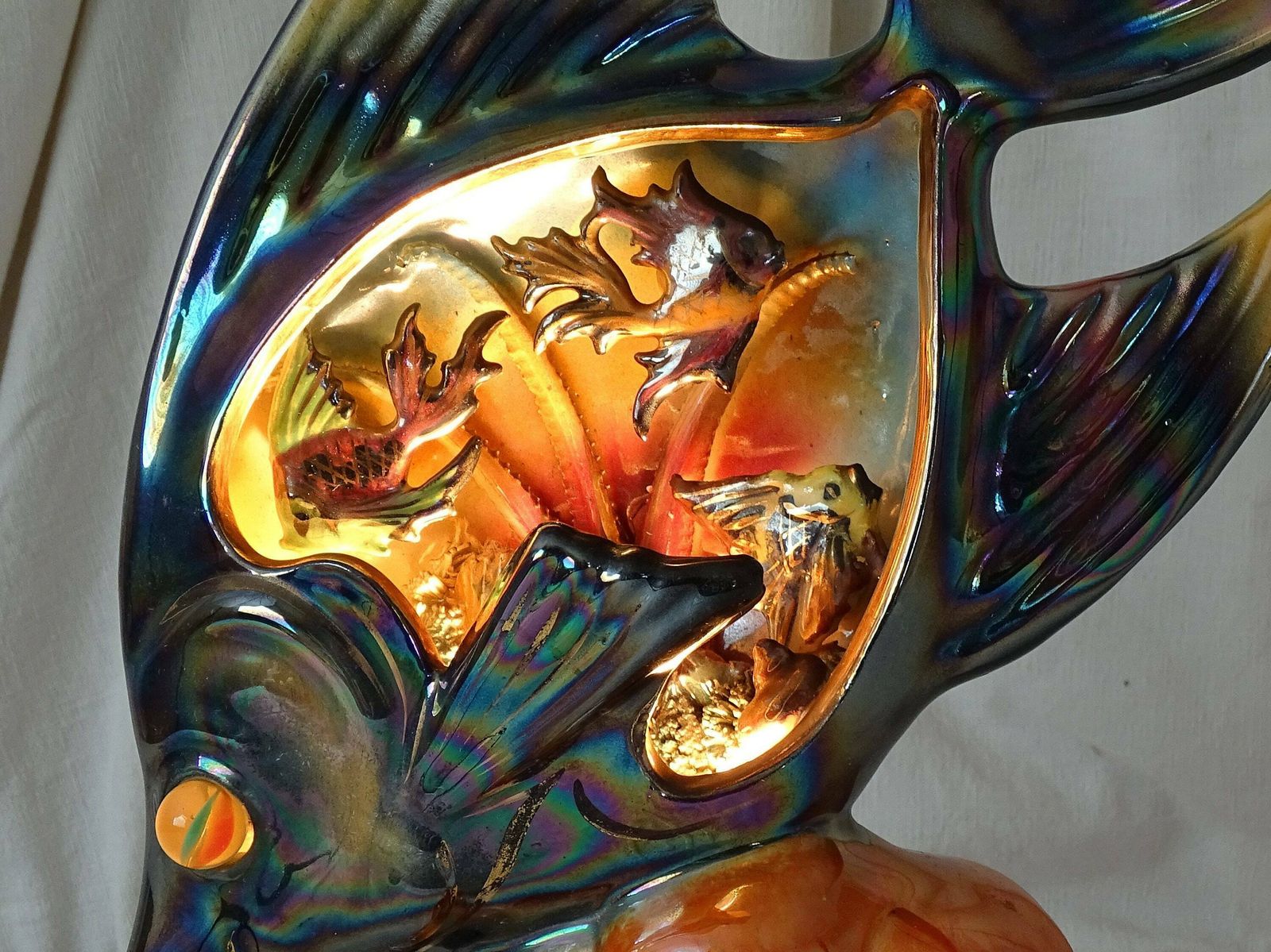 French Vintage Mid Century Vallauris Table Lamp Fish, Retro 1960s Monaco Encrusted Light, Kitsch Fun Novelty Zoomorphic Seaside Lighting photo for sale