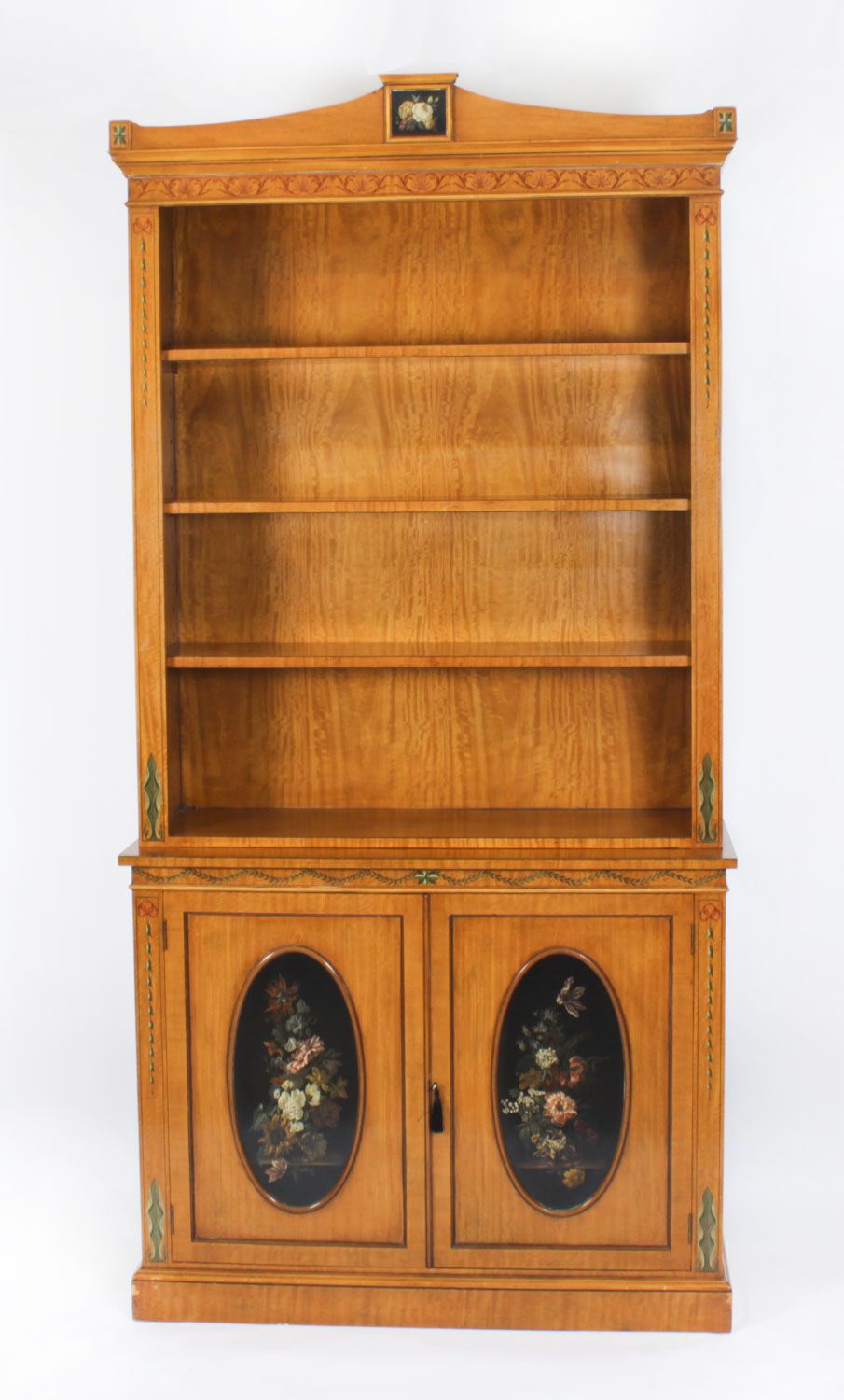 Vintage English Sheraton Revival Satin Wood Open Bookcase 20th C photo furniture
