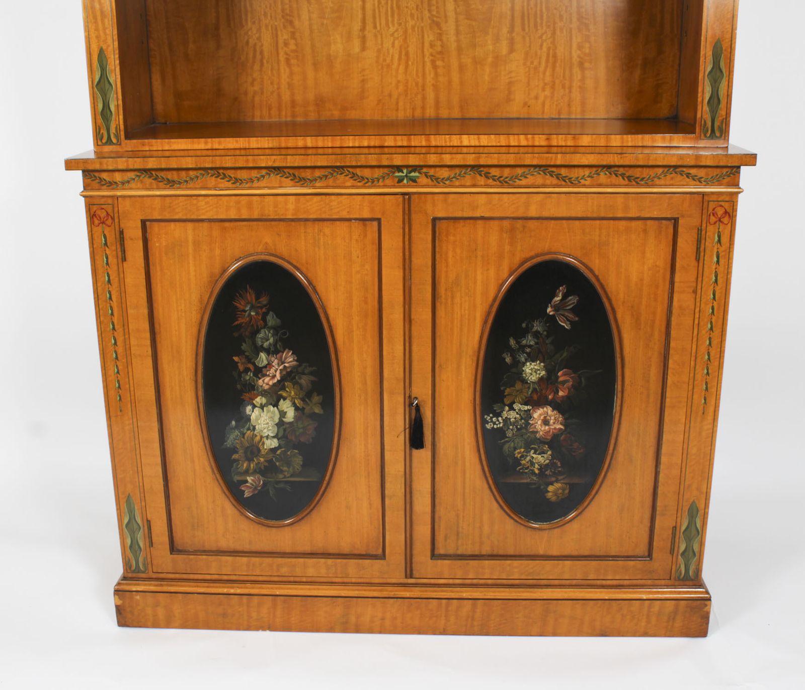 photo for sale Vintage English Sheraton Revival Satin Wood Open Bookcase 20th C