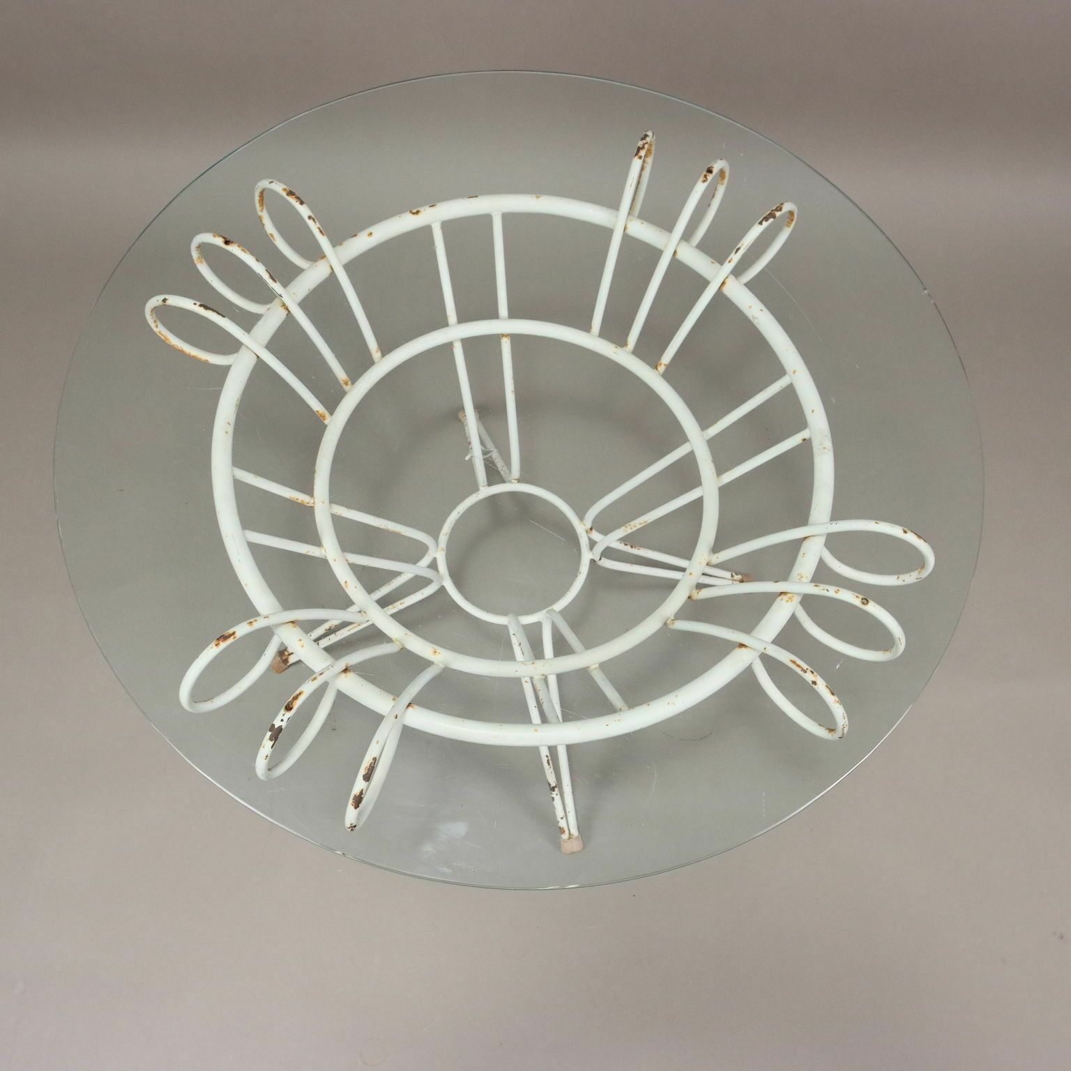 Vintage Table Wrought Iron Glass Italy 1950s photo for sale