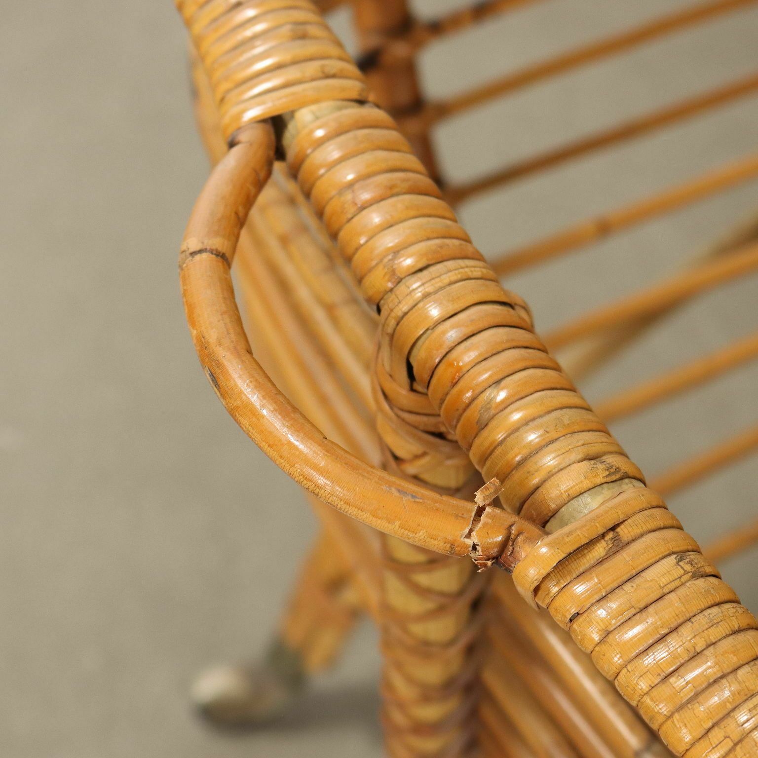 Vintage Cradle Bamboo Brass Wheels Italy 1960s photo Home Decor