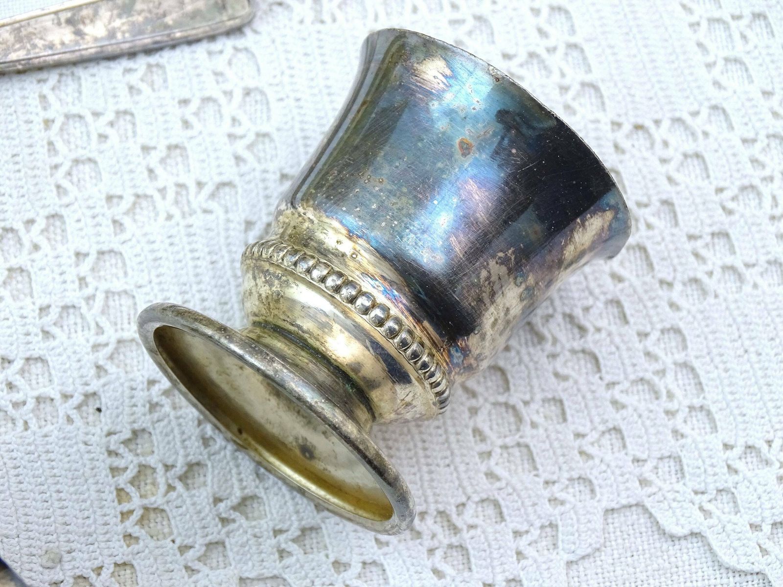 Vintage French 1950s Silver Plated Three Piece Christening Gift Boxed Set Of Egg Cup Napkin Ring And Spoon By Girou Paris, Retro Breakfast photo for sale
