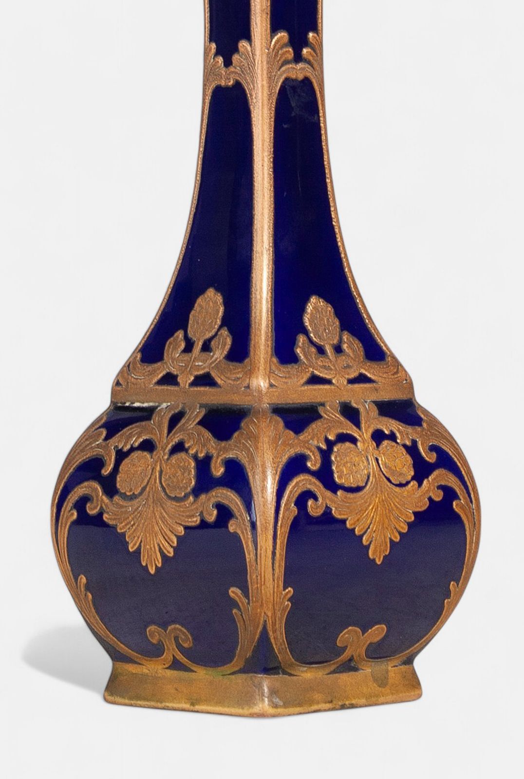 Early 20th Century Art Nouveau Enameled And Gilt Blue Sèvres Porcelain Vase By Paul Milet, France photo vinterior