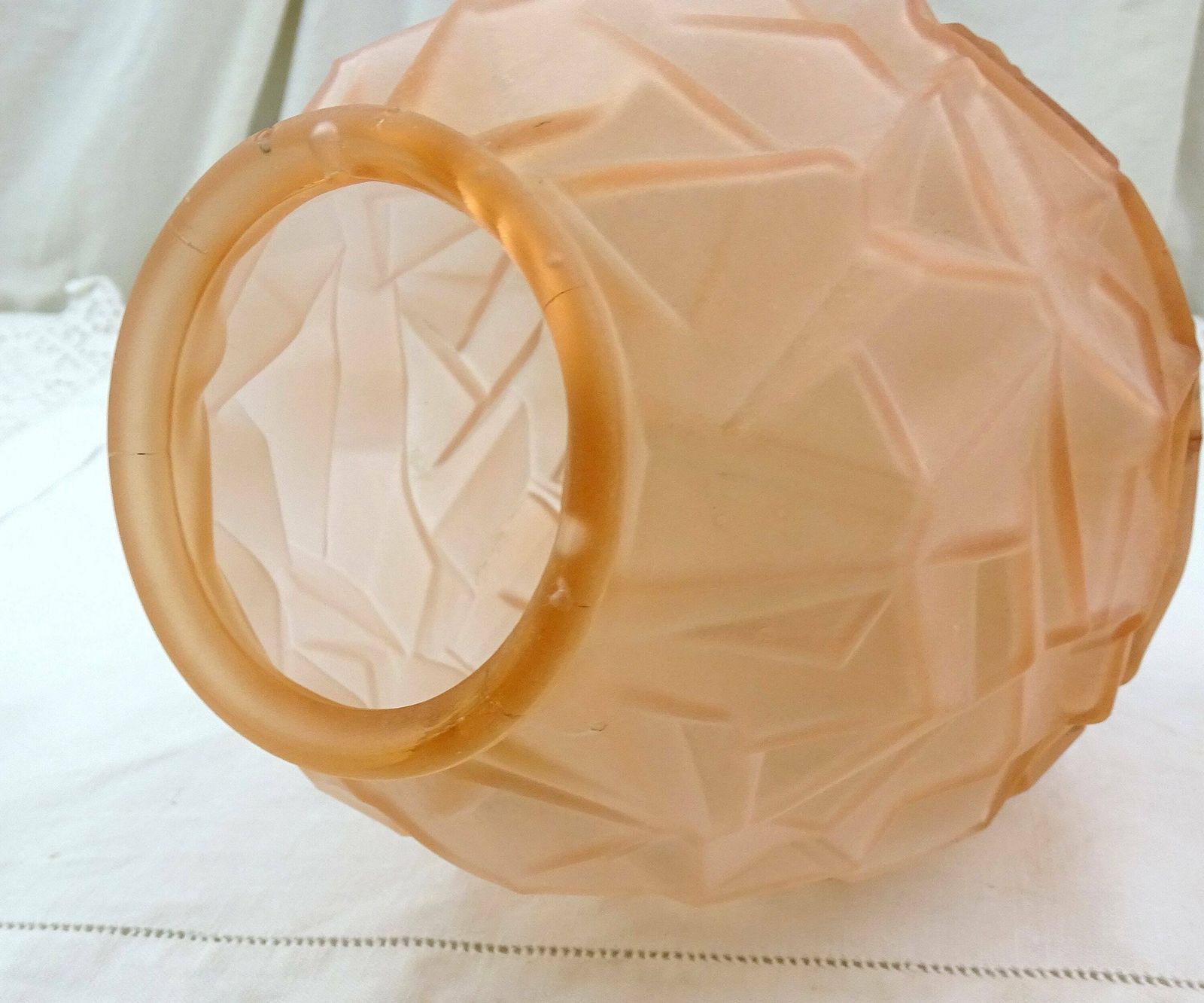 Antique French Art Deco Frosted Pink Glass Vase Geometric Patterns, Retro 1930 Decorative Glassware From France, Flower Accessory Home Decor photo 119.0