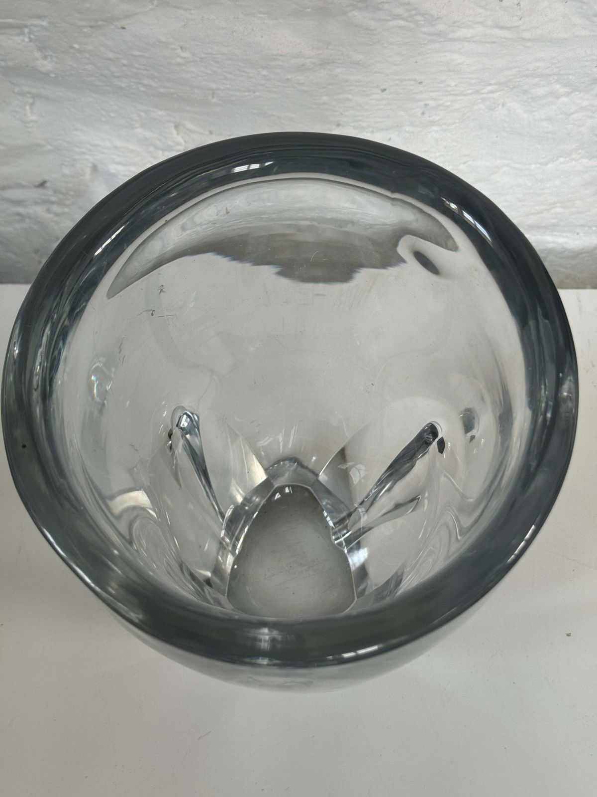 Heavy Art Glass Vase, Clear, French, Mid Century photo for sale