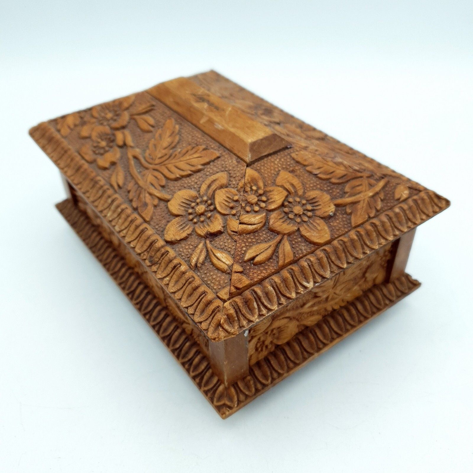 Swiss Music Box Lugano Handcarved Decorative Floral Jewellery Box L16cmxh9cmx11c photo for sale
