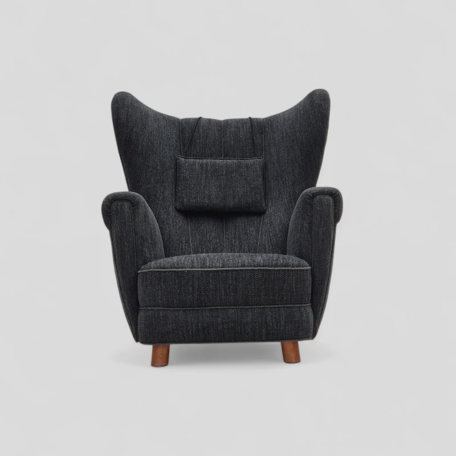 1960s, Danish Relax Armchair, Reupholstered, Gray Furniture Fabric.