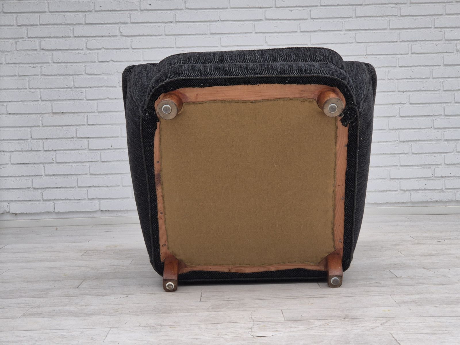 photo buy 1960s, Danish Relax Armchair, Reupholstered, Gray Furniture Fabric.
