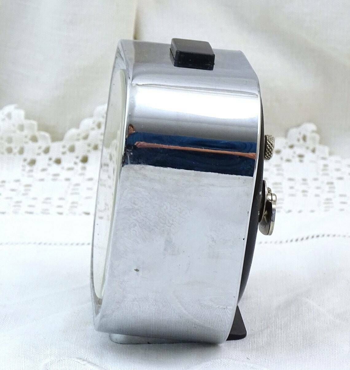 Vintage Mid Century Working German Wehrle Fanta Repetition Wind Up Alarm Clock In Silver  Retro 1960s Bedside Mechanical Time Piece Germany photo for sale