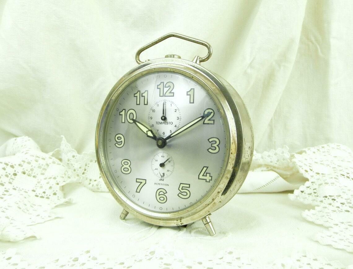 Large Working Vintage French Jaz Tempesto Mechanical Alarm Clock, European Wind Up Clock From France, Retro Vintage Home Interior Decor