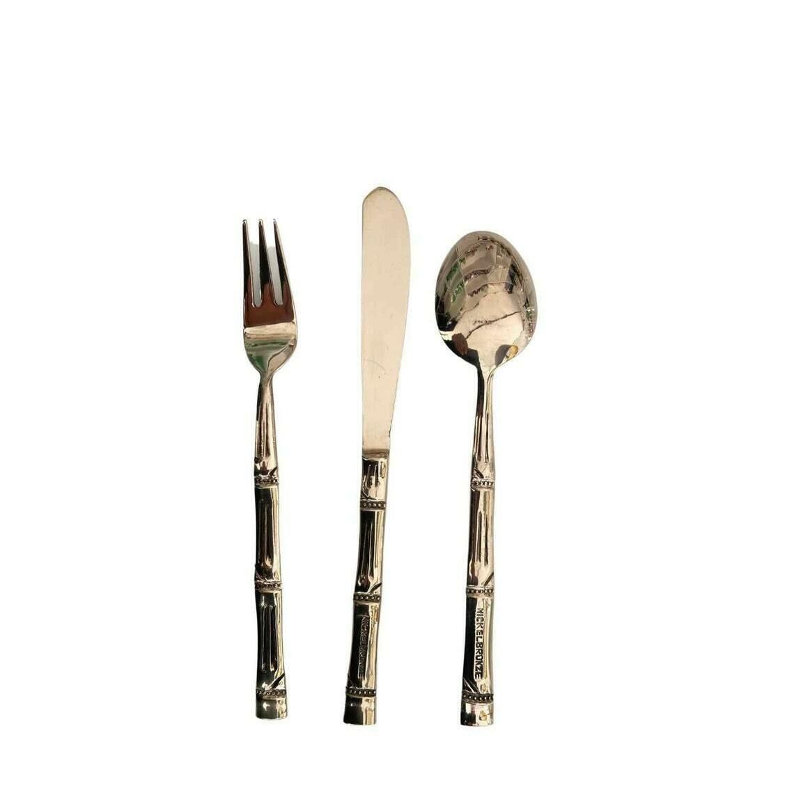 Messing Bestek Bamboe | 48 Delig | Voorgerecht, Hoofdgerecht En Dessert | 8 Delig Servies Voor 6 Personen photo for sale
