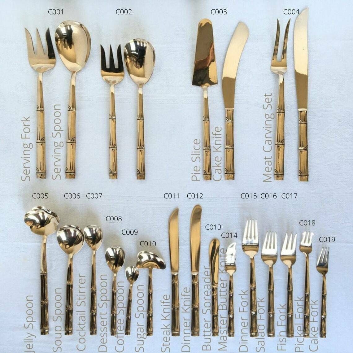 Messing Bestek Bamboe | 48 Delig | Voorgerecht, Hoofdgerecht En Dessert | 8 Delig Servies Voor 6 Personen photo buy