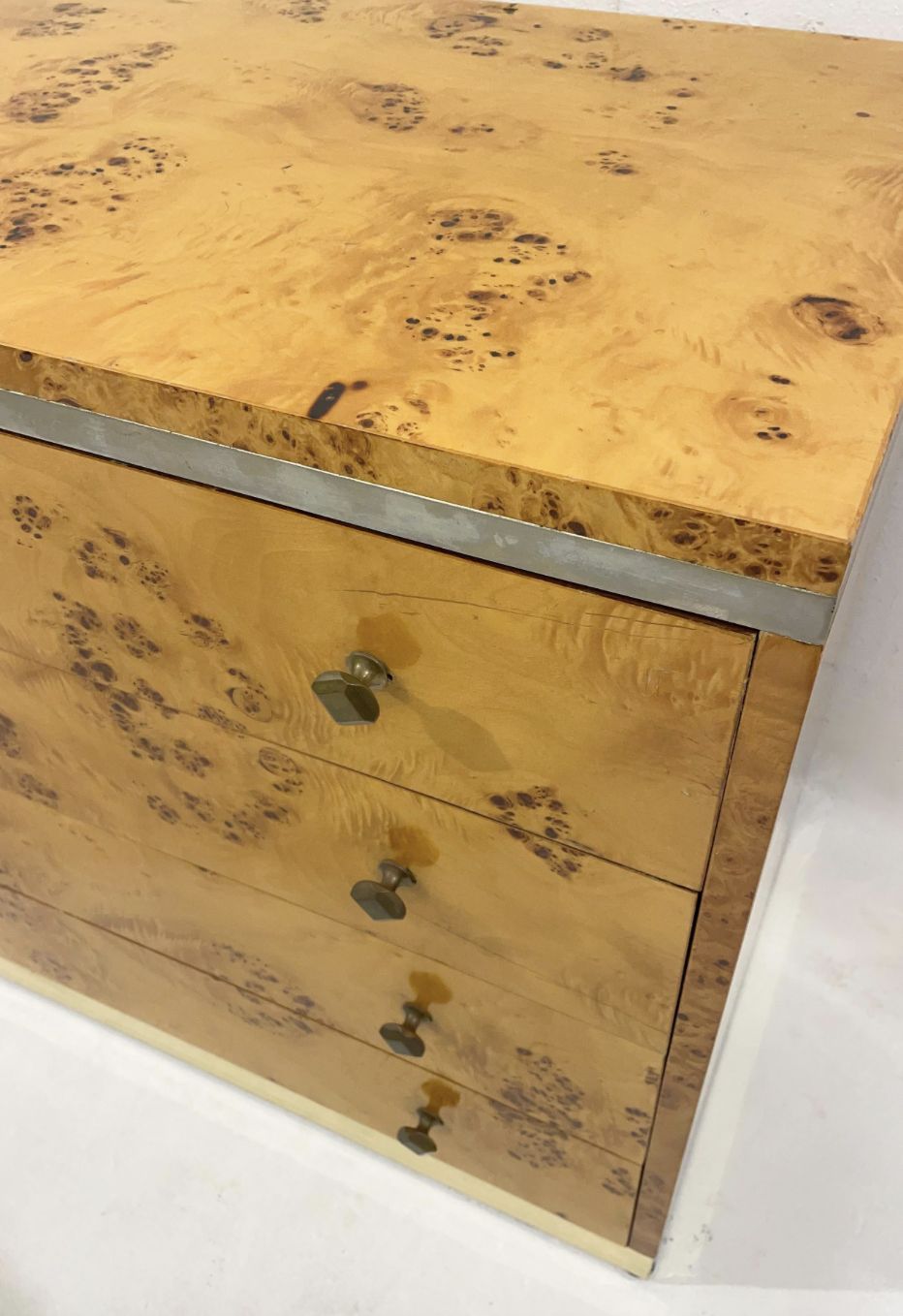 Mid Century Modern Chest, Ash Burl And Brass, Italy, 1970s photo Furniture